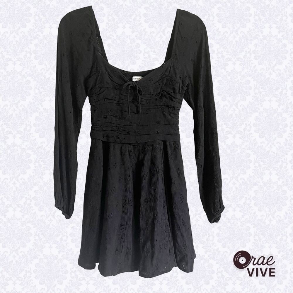 Hollister Womens XS Black 100% Cotton Long Sleeve Skater Dress [🌿]
